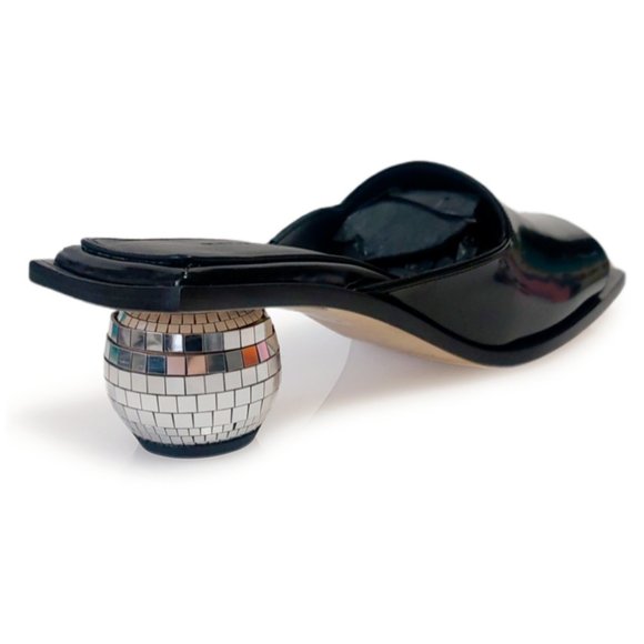 Helmut Lang H09HA021 Square Toe Disco Ball Heel Size 38 EU Women Black Sandals - Picture 4 of 12